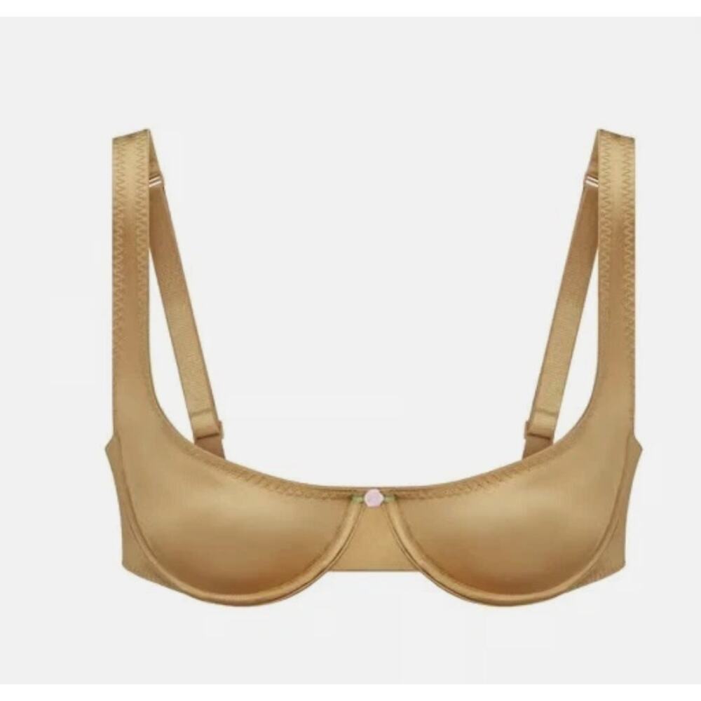NWT SKIMS Stretch-Satin Underwire Scoop Bra in Gold Size 30D